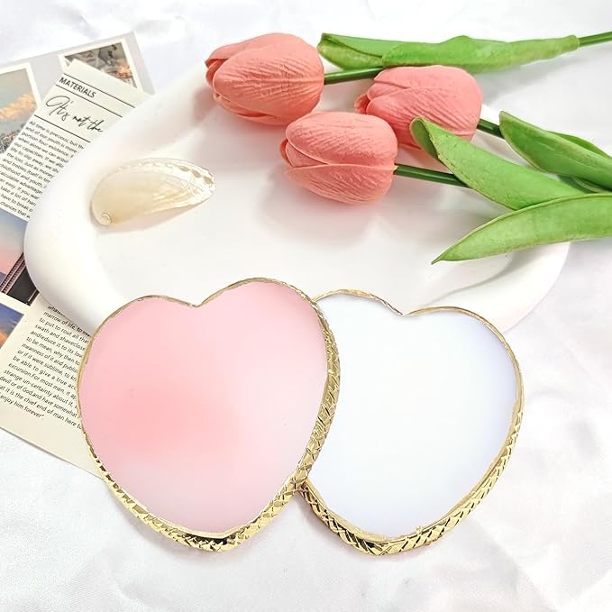 2Pcs Resin Nail Art Palette, Nail Polish Palette, Gold Edge Nails Holder Display Board, Cosmetic Mixing Tools for Nails Art(Heart Shaped White,Pink)