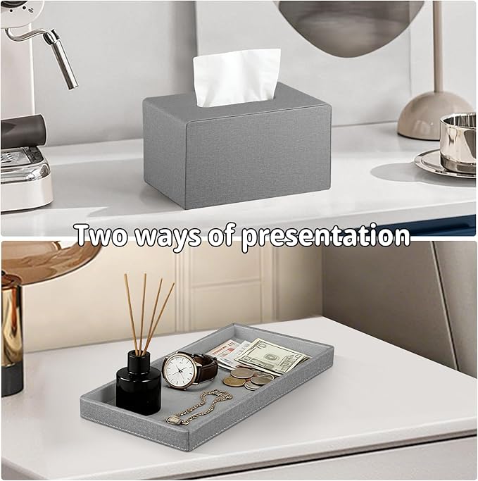 YAPISHI Large Tissue Box Cover Rectangle with Tray Storage, PU Leather Facial Tissue Holder, Fits 230-Count Family Size Kleenex, Modern Nightstand Organizer for Bathroom Office Home Decor