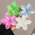 Large Hawaiian Flower Hair Claw Clips for Women, 4Pcs Tropical Plumeria Hair Clips for Thick and Thin Hair, Strong Hold Marble Texture Nonslip Beach Hair Claw Clips Summer Hair Accessories Gift