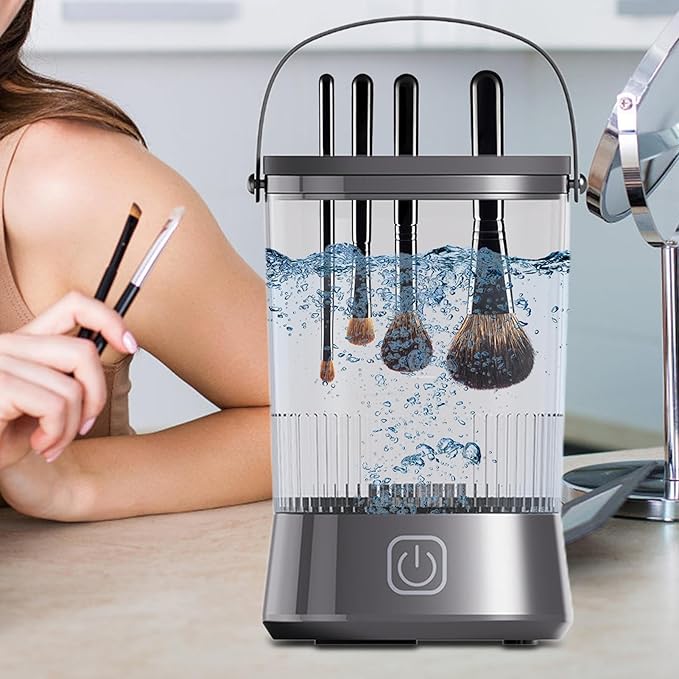 Makeup Brush Cleaner Machine - Automatic Cosmetic Brush Cleaning Tool for Sponges and Makeup Eggs, Efficient Easy Use Cleaner for Daily Makeups Hygiene, Portable Home Vanity Accessory