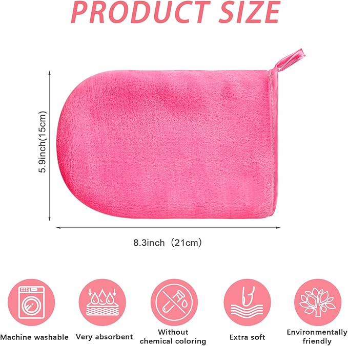 PHOGARY 6 Pack Microfiber Face Body Wash Mitts, Reusable Makeup Remover Mitt Gloves, Soft Flannel Cleansing Mitts Bath Spa Cloth, European Style Face Cloth Mittens, 6×8inch, Hot Pink