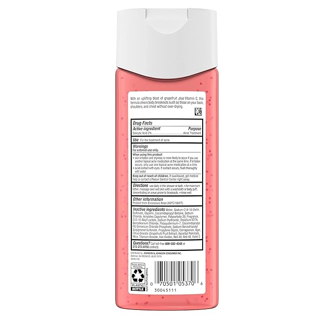 Neutrogena Body Clear Acne Body Wash Pink Grapefruit - Salicylic Acid Formula for Breakout Treatment, Exfoliating Cleanser for Clear Skin, 8.5 fl. oz. Bottle, 3-Pack