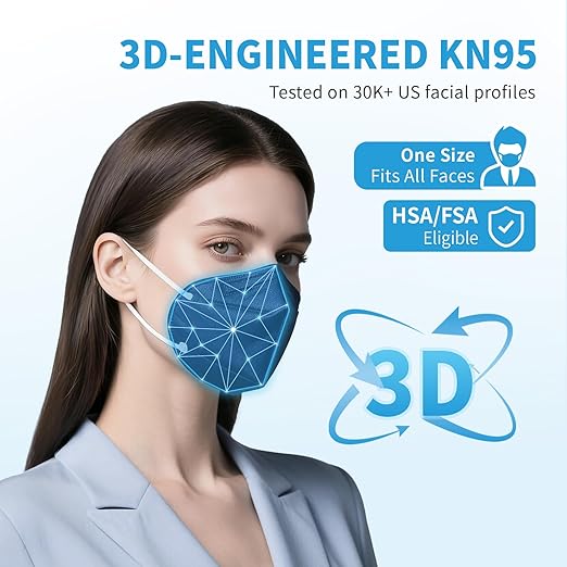 AKGK KN95 Face Mask - 50 PCS, Breathable Protection, 5-Ply KN95 Masks, Navy Blue, Cup Dust Safety