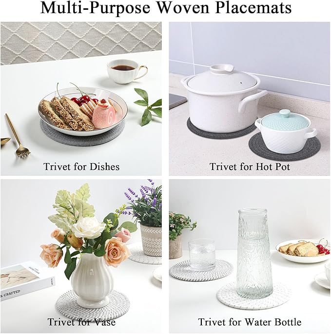 SHACOS 8 Inches Trivets for Hot Dishes, 4 Pieces Cotton Trivets Mats for Kitchen, Hot Pads for Countertops and Table, Heat-Resistant Pot Holders for Hot Pots and Pans(Gray, 4pcs)