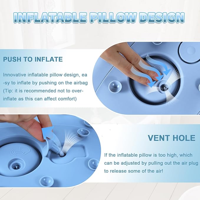 Silicone Bath Pillow for Tub – Ergonomic Bathtub Headrest with Inflatable Air Cushion, Non-Slip Suction Cups & Neck/Back Support – Comfortable Spa Bath Accessory for Relaxation (Blue)
