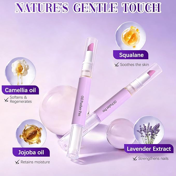 2pcs 2-in-1 Cuticle Oil Pusher Pen, 2026 New Ceramic Cuticle Pusher & Oil Pen, Nail Care Tool for Dry Damaged Nails Hangnails Moisturiz Polish Brighten