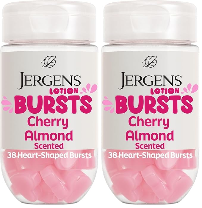 Jergens Cherry Almond Lotion Bursts, Squishy Heart-Shaped Moisturizer Bursts, Lotion Gifts for Teens, 38 Ct (Pack of 2)