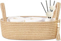 ABenkle Jute Rope Boho Storage Basket, Small Woven Bathroom Organizer, Decorative Toilet Paper Holder for Back of Tank, Hand Towel Caddy, Home Office Desk Decor, Gift Basket-13x6x4 Inches