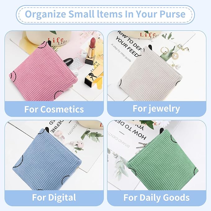 2 PCS Corduroy Period Bag for women, Cute Sanitary Napkin Storage Bag Portable Period Pouch with Zipper, Sanitary Pads Bag Tampons Holder for Purse First Period