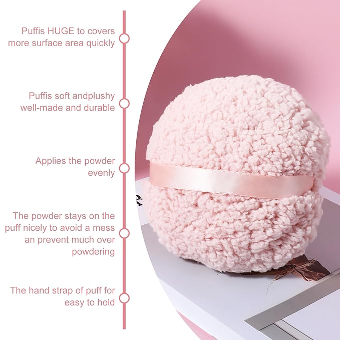 6'' Body Powder Puff - Ultra Soft, Large Round Velour, Reusable Face & Body Powder Applicator