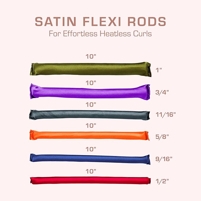 Red by Kiss Satin Flexi Heatless Curling Rods, Damage Free & Frizz Free No Heat Soft Curls, Silky Satin to Prevent Breakage, Comfortable Pin-Free Styling, Gentle Rollers for All Hair Types