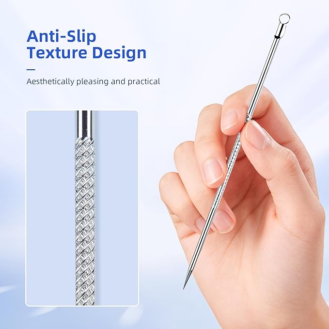 Pimple Popper Tool Kit, 7 PCS Professional Stainless Steel Blackhead Remover Comedone Extractor Tools for Removing Zit on Face - Silver