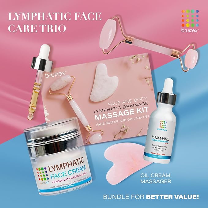 Bruizex Lymphatic Drainage Oil for Face & Neck Massage, Coconut & Jojoba Oil for Skin Facial Oil for Gua Sha or Jade Roller, Boosted with Vitamins E & C, Hyaluronic Acid & Retinol - 1 Fl Oz