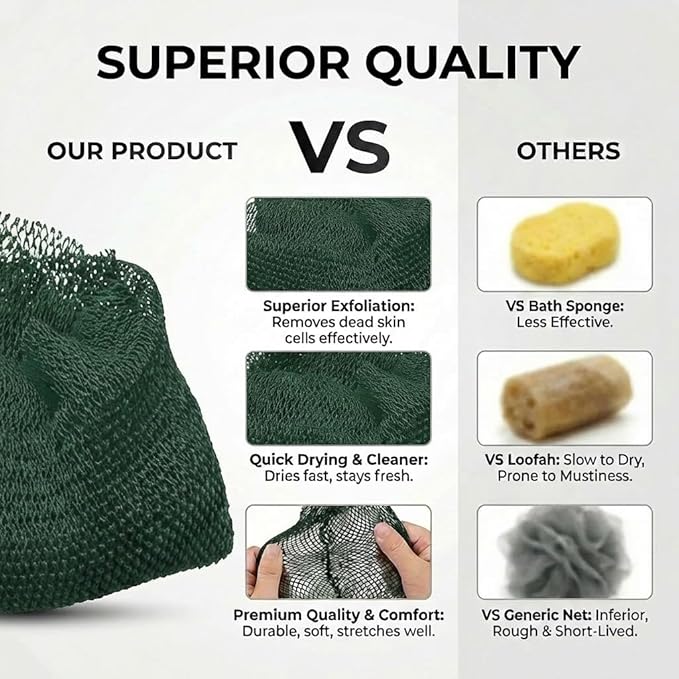 African Net Sponge, Exfoliating Body Scrubber, Soft Satin Silk Bonnet for Men Women Hair Bonnet for Sleeping, Double Layer Silk Sleep Cap, Dark Green, HomeyVenture