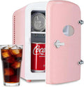 HealSmart 4L Mini Fridge with Observation Window, 6 Can Capacity, Freon-Free and Portable Cooler and Warmer, Cosmetics/Food/Beverage, Pink