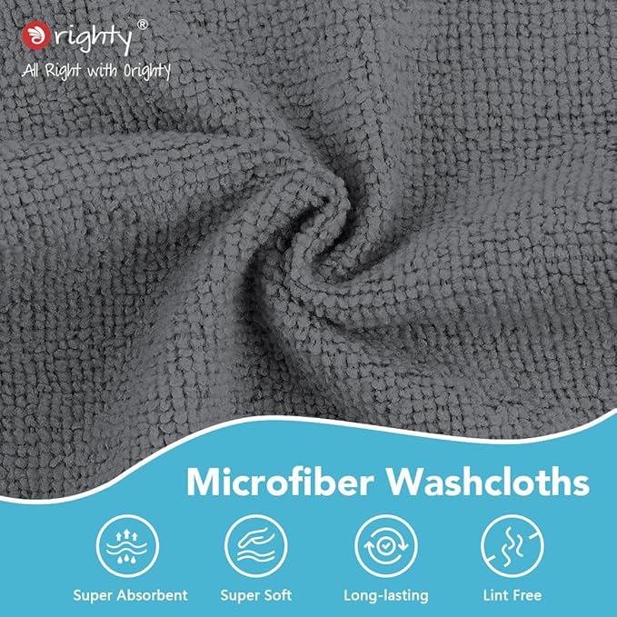 Orighty Washcloths, 20 Pack Microfiber Face Towels, Highly Absorbent and Soft Feel Wash Cloths & Hand Towels for Bathroom, Hotel, Spa, and Gym, 11.5x11.5 Inch, Grey