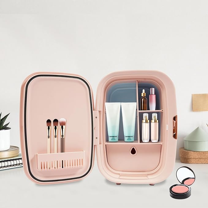 12L Skincare Fridge for Bedroom, Portable Mini Fridge with AC/DC Cords, Quiet Beauty Fridge Cooler and Warmer, Compact Skincare Fridge for Makeup Cosmetics Travel & Car (Pink)