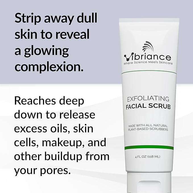Vibriance Ultra-Gentle Face Scrub, 4 fl oz - Exfoliating Facial Wash Unclogs Pores - Sulfate and Paraben-Free Exfoliator For All Skin Types - Made with Natural Ingredients