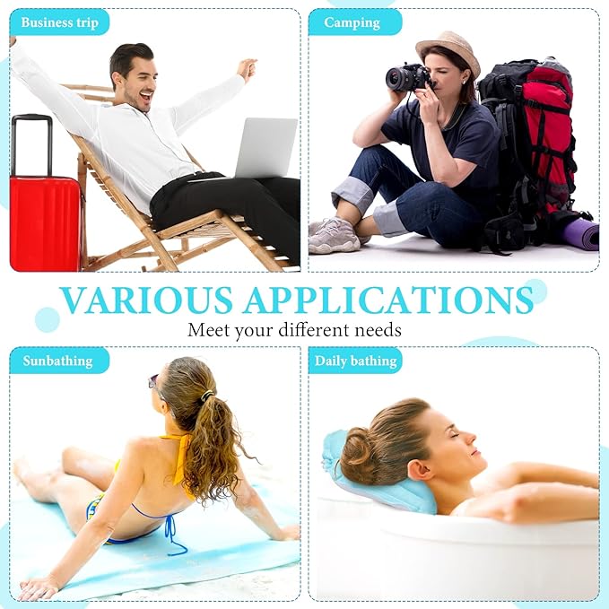 Jetec 2 Pcs Inflatable Bath Pillow with Suction Cup Bathtub Spa Pillow Neck Support Supplies Shell-Shaped Soft Inflatable Cushion Large Small Size Fits All Tub Pool Bath and Bathroom(Blue)