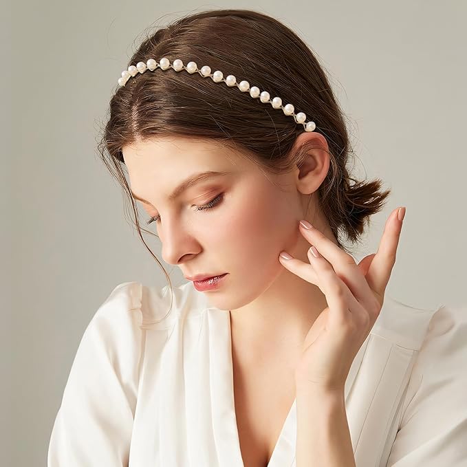 Fashion Headbands for Women Girls Headbands Set, 5pcs Pearl Headband Floral Head bands Padded Headbands for Women Vintage Wide Headband (Green)