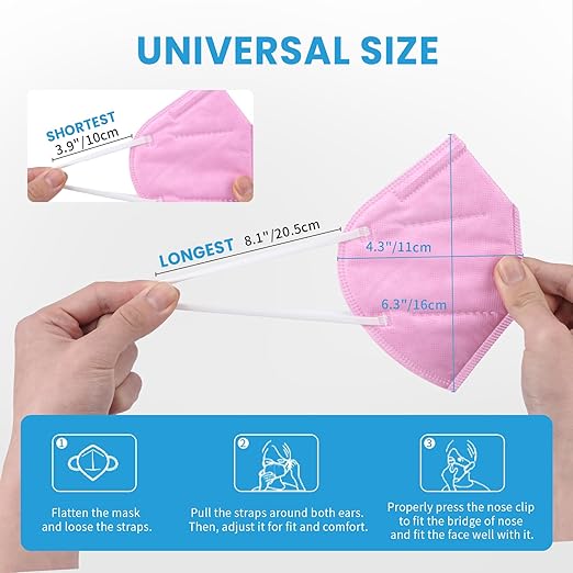 akgk KN95 Face Mask 50 PCS, Breathable Protection Masks, 5-Ply KN95 Hot Pink Masks, Cup Dust Safety Masks