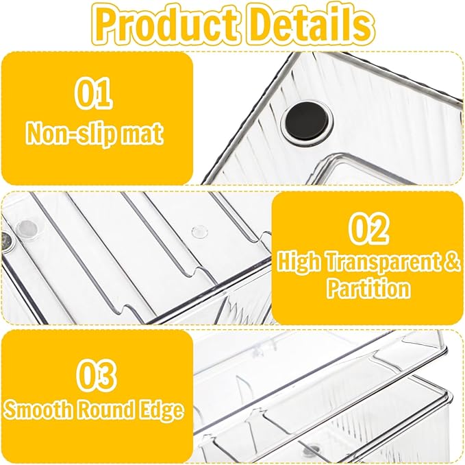 2 Pack Lash Extension Organizer, Clear Eyelash Cart Storage Boxes with 6 Compartments, Separated Large Capacity Eyelash Extension Supplies Storage Container for Lash Techs