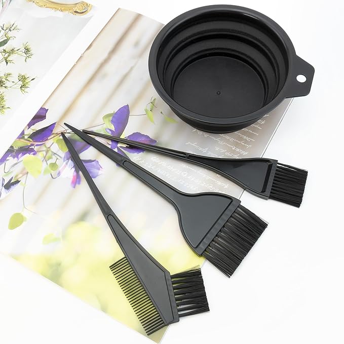 Quacc Hair Coloring Dyeing Kit, 4 PCS Hair Dye Brushes Tools Color Mixing Bowl and Brush for DIY Home Salon (Black)