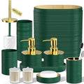 Bathroom Set, 10PC Bathroom Accessory Set, Green Bathroom Accessories, Green and Gold Bathroom Set with Trash Can, Soap Dispensers