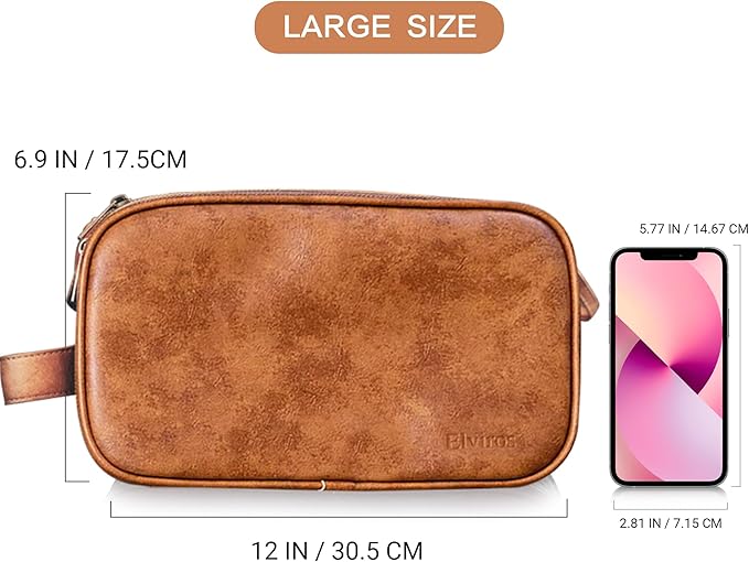 Elviros Travel Toiletry Bag Gift for Men，Mens Toiletries Bag Gifts Set Shaving Dopp Kit Water-resistant Bathroom Toiletries Organizer PU Leather Cosmetic Bags 2 Pack