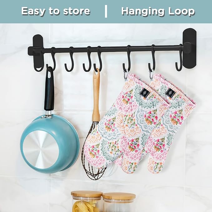 Pot Holders for Kitchen Heat Resistant Hot Pads for Countertops Oven Pot Holders Cotton Potholders for Kitchen Cooking Baking, Extra Long Cotton Cooking Gloves - Mandala - Oven Gloves - 2PCS