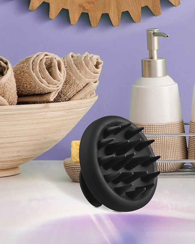 BEAUTLOHAS Silicone Scalp Massager Shampoo Brush, Shower Scrubber with Soft Bristles, Hair Growth & Dandruff Treatment, Wet/Dry Hair Massager for All Hair Types (Black)
