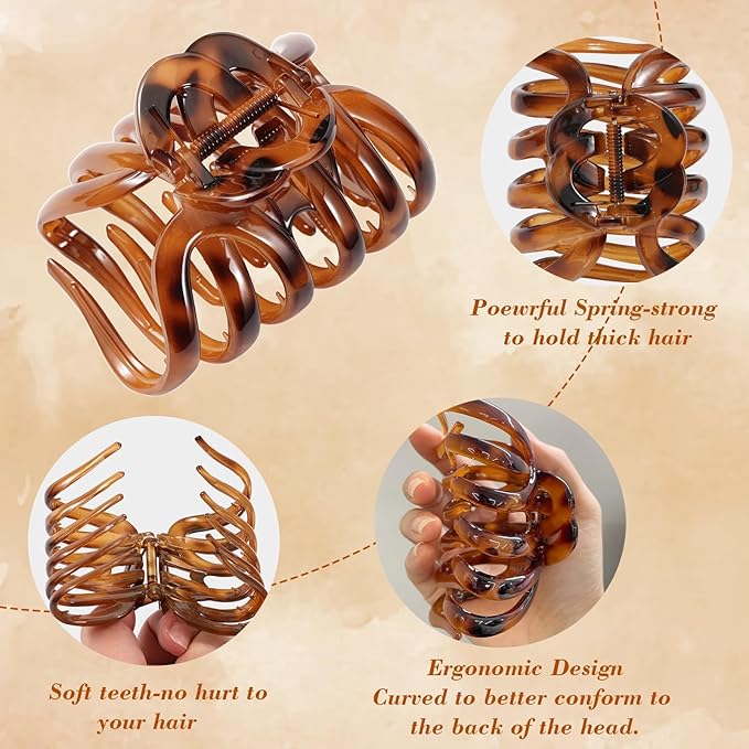 4 PCS 3.8" Octopus Hair Claw Clips, Large Tortoise Shell Claw Clips for Women Girls, Strong Grip for Thick Hair, Hair Accessories for Girls Gifts