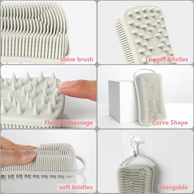 Silicone Body Scrubber, Gentle Exfoliating Scrub Brush with 22mm Soft Bristles, Deep Cleansing & Scalp Massage, Non-Slip Ergonomic Design, Fast Drying, Travel-Friendly for Shower Bath