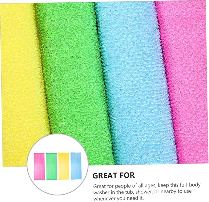 4pcs Back Scrubber Strap Gentle Exfoliating Bathing Washer for Men Women Comfortable Flexible Design for for All Ages Colors
