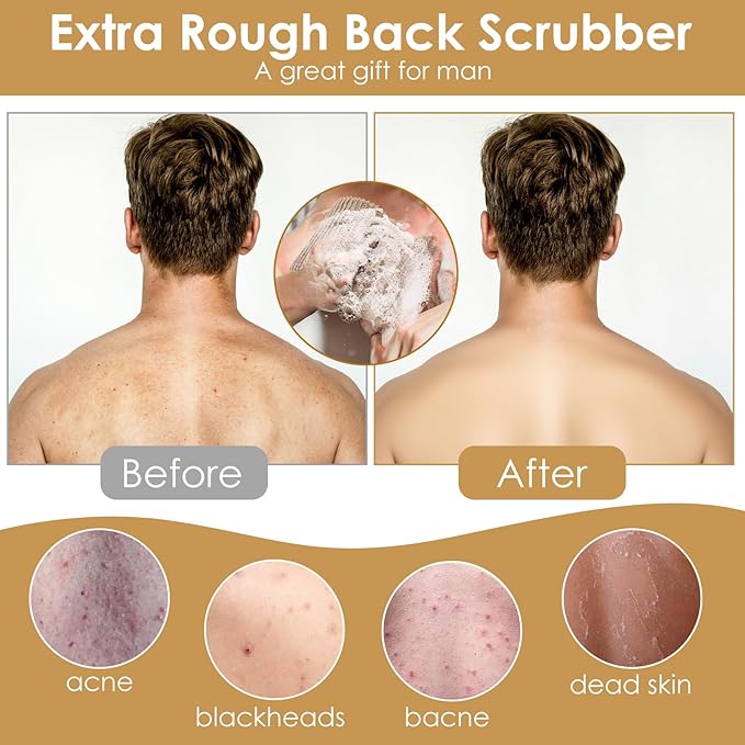 Extra Rough Exfoliating Back Scrubber, Large Natural Exfoliation Washcloth, Long Durable Body Scrubber for Men Women Workers Athletes Daily Deep Cleansing Shower Bath Wash