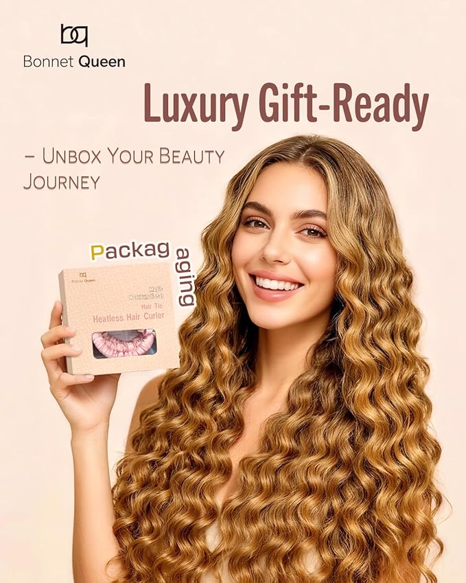 BONNET QUEEN Heatless Hair Curler Set (3Pcs), Heatless Curls Overnight with Satin Hair Rollers, All-in-One Curling Rod for Hair Curlers to Sleep In, Cream Pink(For Tight Curls)