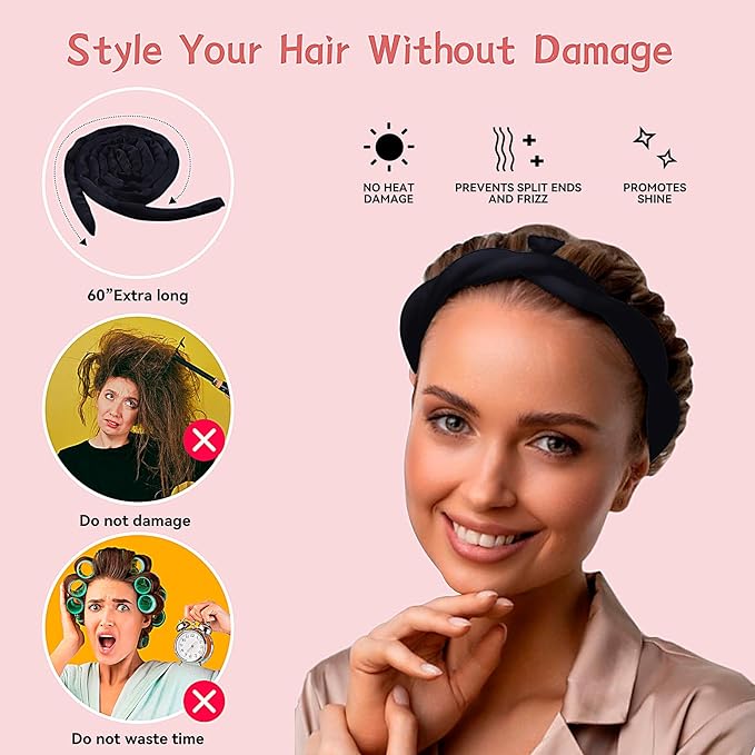 Small Heatless Curling Headband, Upgraded 60" Extra Long Soft Hair Rollers for No-Heat Overnight Curls