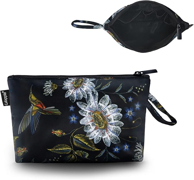 Gloppie Makeup Bag Small Cosmetic Bag for Purse Zipper Makeup Pouch Travel Essentials Hummingbird Daisy