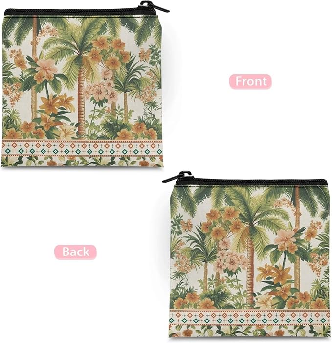 Novelty Printed Coconut Tree Period Pouch Waterproof Sanitary Pad Holder for Women Convenient Period Organizer for Work Daily