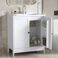 VINGLI 30 Inch White Bathroom Vanity with Sink, Modern Freestanding Sink Vanity with Soft-Close Doors and Storage Shelves, White Bathroom Cabinet with Single Hole Ceramic Basin for Small Bathrooms