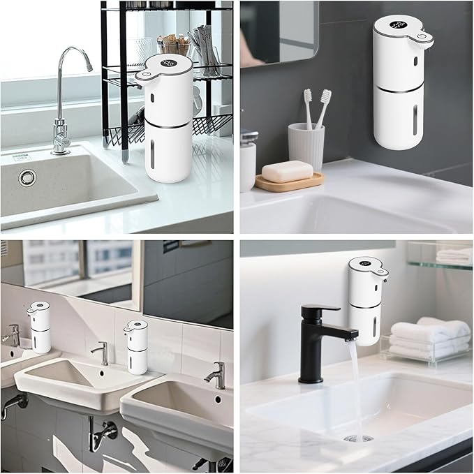 2 Pack Automatic Foaming Soap Dispenser Touchless, USB Rechargeable Smart Hand Soap Dispenser, 6-Level Adjustable, 12.8oz/380mL Wall Mount for Bathroom Kitchen Dish Soap-White