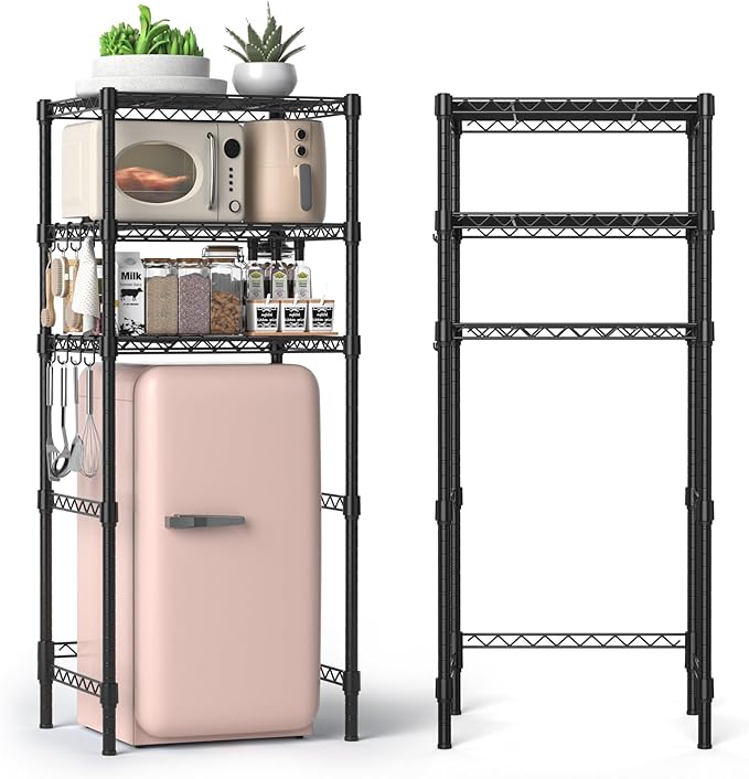 3-Tier Mini Fridge Stand, Adjustable Heavy Duty Storage Shelves, Maximizes Vertical Space for Dorm, Apartment, Kitchen and Office, Organizer Rack for Microwave, Snacks and Appliances, Black