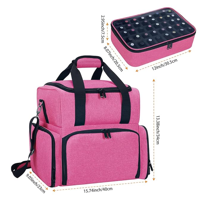 Nail Polish Organizer Holds 80 Bottles & Nail Art Lamp, Portable Large Capacity Storage with 2 Removable Storage Bags Store Nail Art Tools, Suitable for Manicurists(Rose Red)