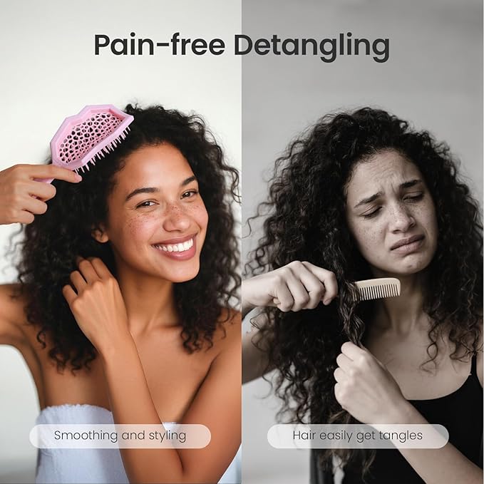 AIMIKE Glacier Detangling Brush, Pain-Free Detangler Brush for Curly Hair Wet & Dry Use, Glide Through Tangles with Ease, Vented Hairbrush for Women's 2c to 4c Curls, Pink