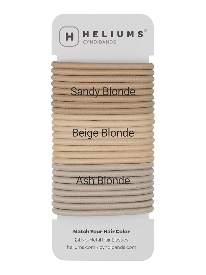 Cyndibands Blonde Hair Ties - No Damage Elastic Hair Tiess, 4mm Ponytail Holders - 24 Count (Sandy, Beige, Ash Blonde)