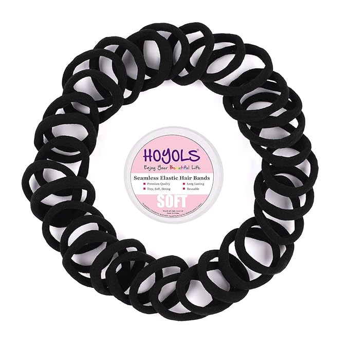 HOYOLS Seamless Hair Ties, Soft Cloth Fabric Black Bands, Large Ponytail Holder for Scrunchies Headbands Accessories for Women Girl 100 Pcs 1.6 Inch