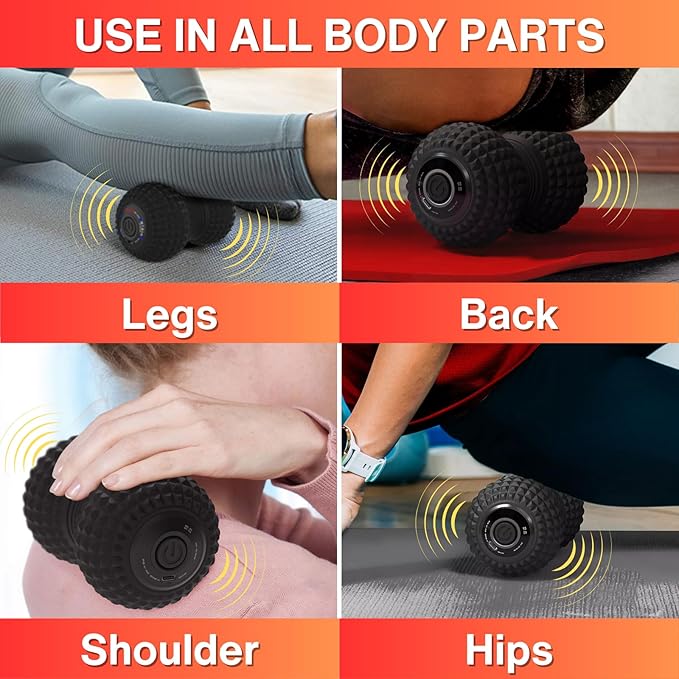 ZeenKind Vibrating Peanut Massage Ball, Ultra Strong Rechargeable Therapy Roller, Trigger Point Massager for Back Neck Foot Muscle Pain, Myofascial Release & Plantar Fasciitis Relief