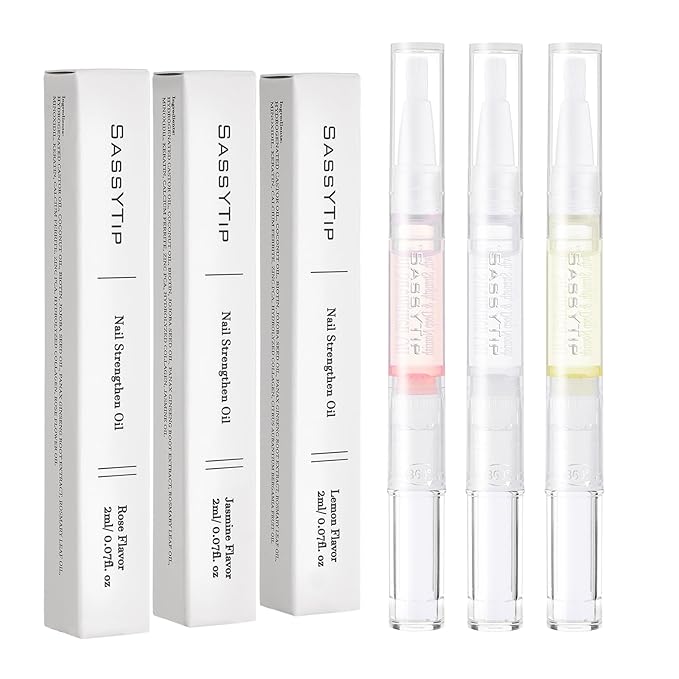 Nail Strengthen Oil Pen | Fast-Absorbing Cuticle Oil with Biotin & Ginseng | For Brittle & Peeling Nails | Jasmine, Rose, Lemon Scents | Home, Office, Travel Use (3PCS)