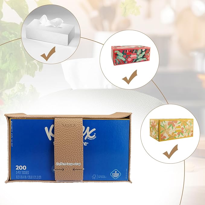 Tissue Box Cover PU Leather Tissue Holder Rectangle Facial Tissue Case Tissue Box Organizer Dispenser for Bathroom, Kitchen, Home, Office, Tabletop (SoftBeige, Short)