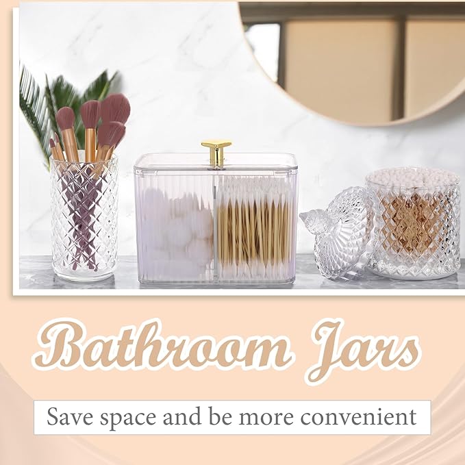 3 Pcs Qtip Holder Dispenser Bathroom Set Cotton Ball Holder Cotton Swabs/ball Storage Box 3 Grids Partition Cosmetics Storage Dispenser for Vanity Tray Candy Container Jar For Home (White)